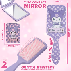 Hello Kitty Detangle Hair Brush for Women  Teenagers  and Girls  Kawaii Hair Accessories - Cute Gifts for Her (Kuromi Brush & Mirror)