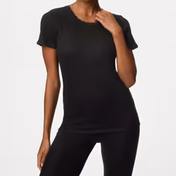 EX M&S Womens 2pk Thermal Short Sleeve Pointelle Tops - Grey/Black, 8