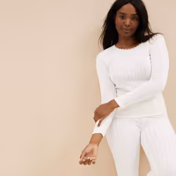 EX M&S Womens 2 Pack Thermal Long Sleeve Pointelle Tops - White, 8