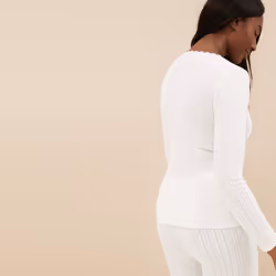 EX M&S Womens 2 Pack Thermal Long Sleeve Pointelle Tops - White, 8