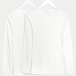 EX M&S Womens 2 Pack Thermal Long Sleeve Pointelle Tops - White, 22