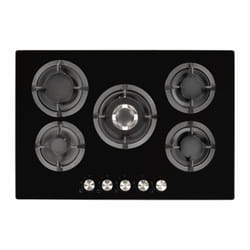 electriQ 75cm Gas on Glass 5 Burner Gas Hob - Black