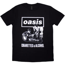 Oasis T-Shirt: Cigarettes & Alcohol Illustration Mono (Black) - Black, Large