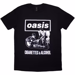 Oasis T-Shirt: Cigarettes & Alcohol Illustration Mono (Black) - Black, X-Large