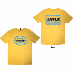 Oasis T-Shirt: 1998 World Tour - South America (Yellow) (Back Print) - Yellow, X-Large