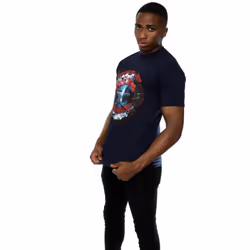 Marvel Mens Captain America Civil War Hex Shield T-Shirt - L, Navy Blue