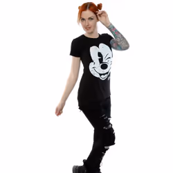Disney Womens/Ladies Mickey Mouse Distressed Face Cotton T-Shirt - XL, Black