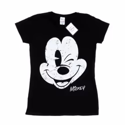 Disney Womens/Ladies Mickey Mouse Distressed Face Cotton T-Shirt - XXL, Black