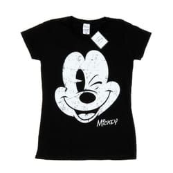 Disney Womens/Ladies Mickey Mouse Distressed Face Cotton T-Shirt - XXL, Black