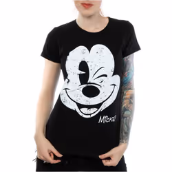 Disney Womens/Ladies Mickey Mouse Distressed Face Cotton T-Shirt - XXL, Black