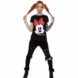 Disney Womens/Ladies Minnie Mouse Distressed Face Cotton T-Shirt - L, Black