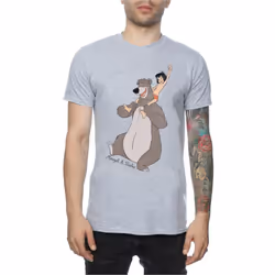 Disney Mens The Jungle Book Classic Mowgli And Baloo T-Shirt - S, Heather Grey