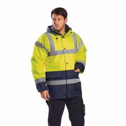 Portwest Mens Hi-Vis Waterproof Contrast Panel Traffic Jacket - 3XL, Yellow/Navy