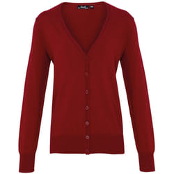 Premier Womens/Ladies Button Through Long Sleeve V-neck Knitted Cardigan - 10, Burgundy