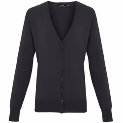 Premier Womens/Ladies Button Through Long Sleeve V-neck Knitted Cardigan - 22, Charcoal