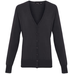Premier Womens/Ladies Button Through Long Sleeve V-neck Knitted Cardigan - 24, Charcoal