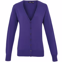 Premier Womens/Ladies Button Through Long Sleeve V-neck Knitted Cardigan - 12, Purple
