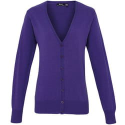 Premier Womens/Ladies Button Through Long Sleeve V-neck Knitted Cardigan - 24, Purple