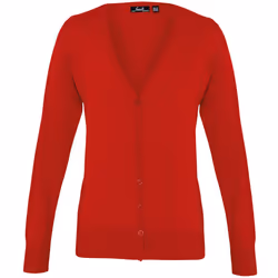 Premier Womens/Ladies Button Through Long Sleeve V-neck Knitted Cardigan - 10, Red