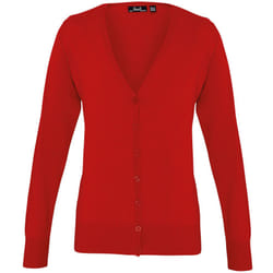 Premier Womens/Ladies Button Through Long Sleeve V-neck Knitted Cardigan - 12, Red
