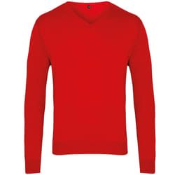 Premier Mens V-Neck Knitted Sweater - 2XL, Red