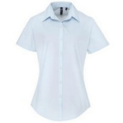 Premier Womens/Ladies Supreme Heavy Poplin Short Sleeve Work Shirt - 26, Light Blue