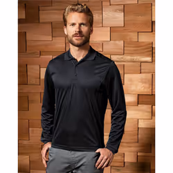 Premier Mens Long Sleeve Coolchecker Pique Polo Shirt - 3XL, Black