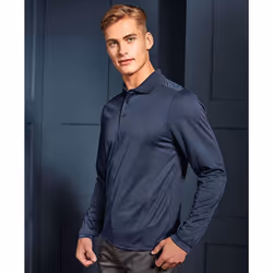 Premier Mens Long Sleeve Coolchecker Pique Polo Shirt - XL, Navy