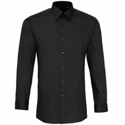Premier Mens Long Sleeve Fitted Poplin Work Shirt - 15.5, Black