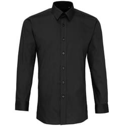 Premier Mens Long Sleeve Fitted Poplin Work Shirt - 15.5, Black