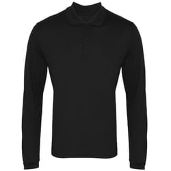 Premier Mens Long Sleeve Coolchecker Pique Polo Shirt - XS, Black