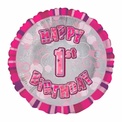 Unique Party 18 Inch Circle Pink Happy Birthday Foil Balloon - 1, Pink