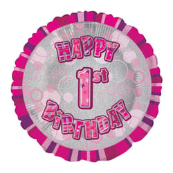 Unique Party 18 Inch Circle Pink Happy Birthday Foil Balloon - 1, Pink