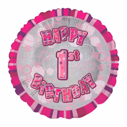 Unique Party 18 Inch Circle Pink Happy Birthday Foil Balloon - 7, Pink