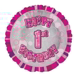 Unique Party 18 Inch Circle Pink Happy Birthday Foil Balloon - 7, Pink