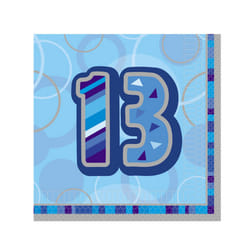 Unique Party Blue Glitz 13th Birthday Party Napkins (Pack Of 16)
