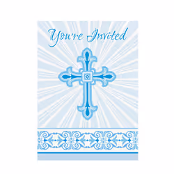 Unique Party Radiant Cross Paper Design Christening Party Invites (Pack Of 8) - One Size, White/Blue
