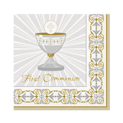 Unique Party Radiant Cross/Cup Design Christening Party Napkins (Pack Of 16) - One Size, Cup Design