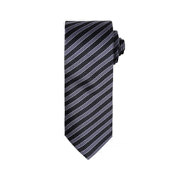 Premier Mens Double Stripe Pattern Formal Business Tie - One Size, Black/Dark Grey