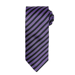 Premier Mens Double Stripe Pattern Formal Business Tie - One Size, Rich Violet/Black