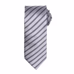 Premier Mens Double Stripe Pattern Formal Business Tie - One Size, Silver/Dark Grey