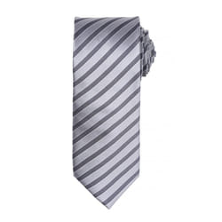 Premier Mens Double Stripe Pattern Formal Business Tie - One Size, Silver/Dark Grey