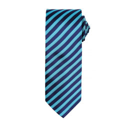 Premier Mens Double Stripe Pattern Formal Business Tie - One Size, Turquoise/ Navy