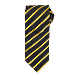 Premier Mens Sports Stripe Pattern Formal Work Tie - One Size, Black/ Gold