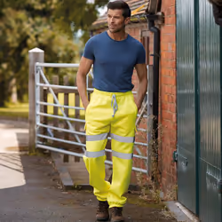 Yoko Mens Hi Visibility Reflective Work Jogging Bottoms - S, Yellow