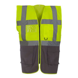 Yoko Hi-Vis Premium Executive/Manager Waistcoat / Jacket - M, Hi Vis Yellow/Grey