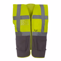 Yoko Hi-Vis Premium Executive/Manager Waistcoat / Jacket - L, Hi Vis Yellow/Grey