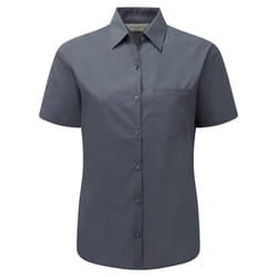 Russell Collection Ladies/Womens Short Sleeve Poly-Cotton Easy Care Poplin Shirt - M, Convoy Grey