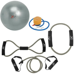 Home Gym 5 Pc Toning Kit Exercise Ball Resistance Band Tubes Fitness Workout Set