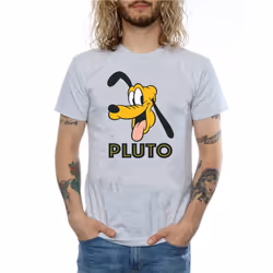 Disney Mens Pluto Face T-Shirt - S, Heather Grey